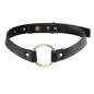Preview: Black leather collar with a gold-colored ring in the middle and adjustable closure.