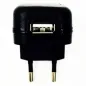 Preview: Black USB charger with two plugs and one USB port, shown from the front.
