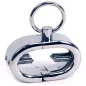 Preview: Metallic chastity belt with ring and screws, shiny and oval shaped.
