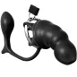 Preview: Black sex toy with metal ring and lock, ergonomically shaped.