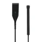 Preview: Black riding crop with braided handle and wide leather flap, on a white background.