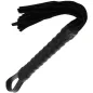 Preview: Black leather whip with braided handle and multiple straps.