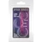 Preview: Packaging containing three purple cock rings in different sizes: Medium, Large, X-Large. Text: "Stay Hard".