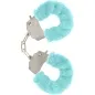 Preview: Plush handcuffs with light blue fur covering and silver chain.