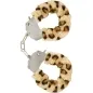 Preview: Handcuffs with leopard-pattern fur covering, silver chain connection.