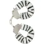 Preview: Handcuffs with black and white striped plush covers.