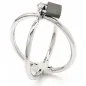Preview: Silver metal puzzle with interlocking rings and a black cube on top.