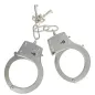 Preview: Silver handcuffs with two keys on a white background.