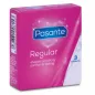 Preview: Rosa Verpackung von Pasante Regular Kondomen, 3 Stück, mit Text "shaped simplicity, comfort & feeling".