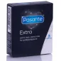 Preview: Schwarze Verpackung von Pasante Extra Kondomen, 3 Stück, extra dick und extra gleitfähig für mehr Vergnügen.