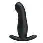 Preview: Schwarzes, gebogenes Silikon-Sextoy mit breiter Basis, stehend auf weißem Hintergrund.