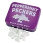 Preview: Lila Dose mit der Aufschrift "Peppermint Peckers", gefüllt mit weißen, willie-förmigen Minzbonbons.