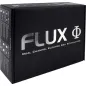 Preview: Schwarze Box mit silberner Aufschrift "FLUX Dual Channel Electro Sex Stimulator".