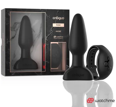 Black sex toy set with remote control and packaging, brand "watchme".