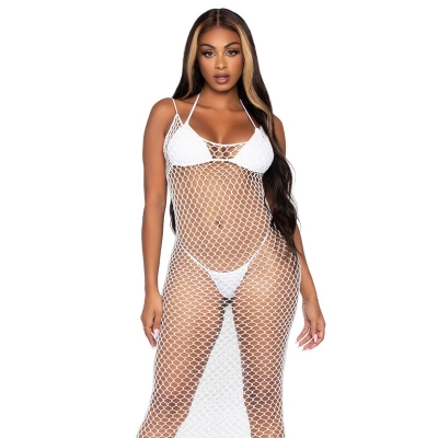 Maxikleid Aus Gewebtem Twist Netz OneSize Weiss | Leg Avenue