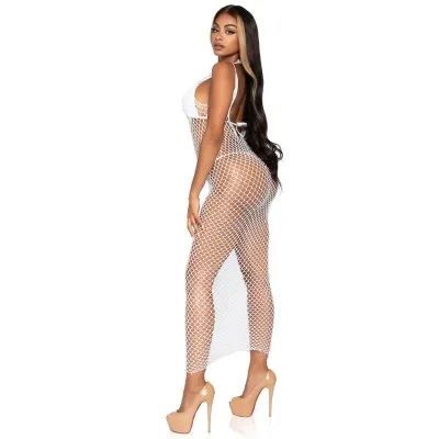 Maxikleid Aus Gewebtem Twist Netz Os Weiss – Leg Avenue
