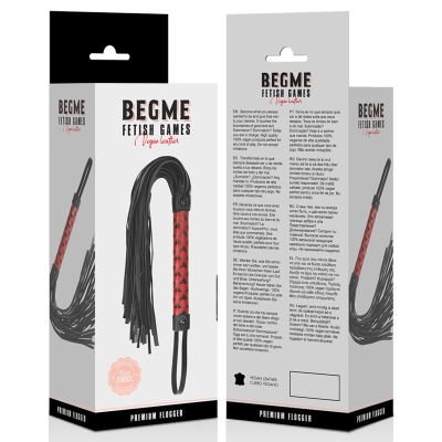 Veganer Leder Flogger | Begme - Red Edition verpackung front und back