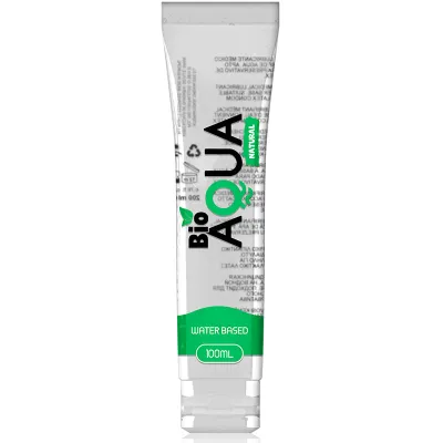 Transparent tube with the inscription "Bio Aqua Natural, Water Based, 100ml".