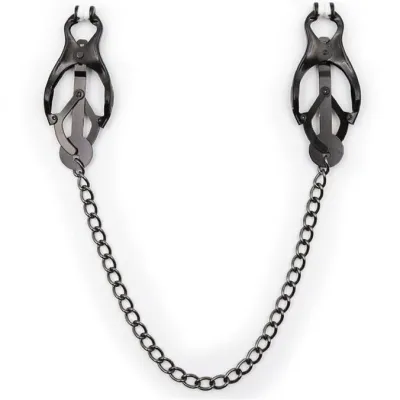 Schwarze Klammern mit Kette verbunden, auf weißem Hintergrund.