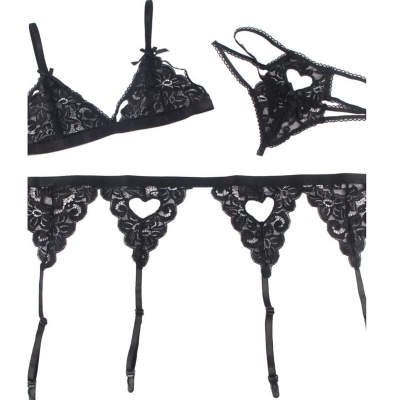Dreiteiliges Set BH+ Strumpfgürtel + String L/XL | Subblime