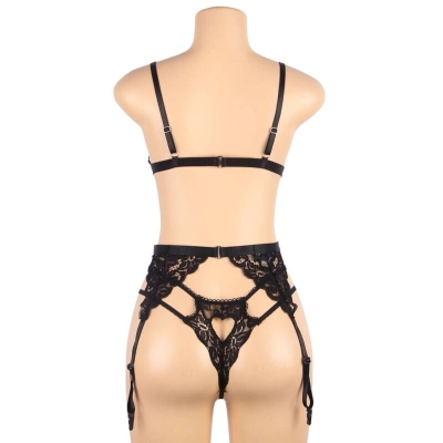Dreiteiliges Set BH+ Strumpfgürtel + String L/XL | Subblime