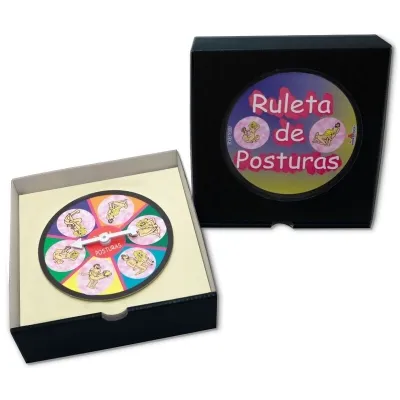 Box with a rotating disc, bearing "Ruleta de Posturas" and illustrations of figures in various positions.