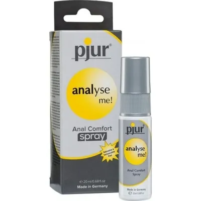 Pjur Analyse Me! Anal Comfort Spray, 20 ml, in grauer Verpackung mit gelbem Kreis, hergestellt in Deutschland.