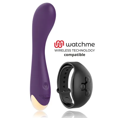 Purple vibrator and black wristband with "Watchme Wireless Technology" text.