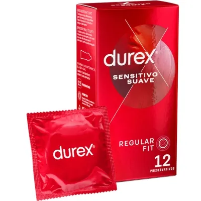 Rote Durex-Verpackung mit 12 Kondomen, daneben ein einzelnes Kondom in roter Folie.