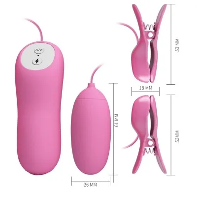 Nipple clamps with vibration and electric shock, pink | Pretty Love
