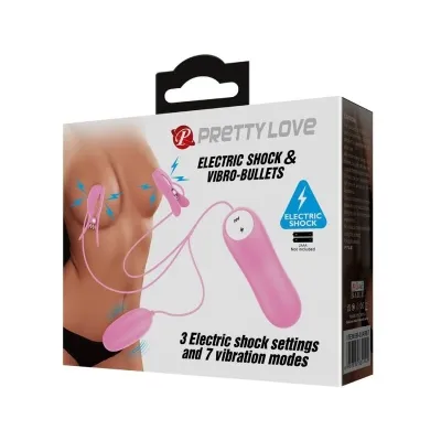 Nipple clamps with vibration and electric shock, pink | Pretty Love