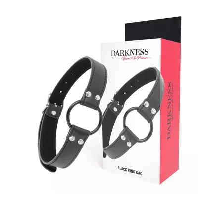 Black ring gag with packaging, brand name "Darkness" visible.