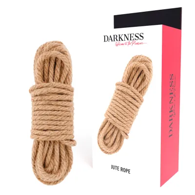 Jute rope in front of a package labeled "Darkness".
