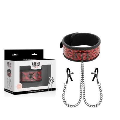Halsband Mit Ketten Und Nippelklemmen – Beg Me Red Edition