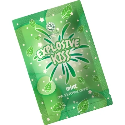 Green packaging with the inscription "Explosive Kiss Mint" and mint leaves, 9g.