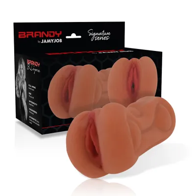 Packaging and product of an erotic toy from the "Signature Series" by Jamyjob, model "Brandy".
