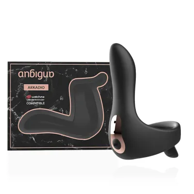 Schwarzes, ergonomisches Gerät vor Verpackung mit der Aufschrift "Arkadio", kompatibel mit "watchme" Technologie.