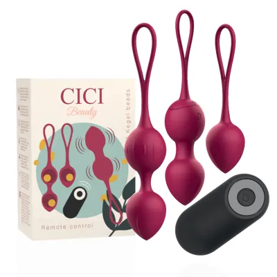 Kegel-Kugeln mit Fernbedienung und Verpackung, Produktname "CICI Beauty".