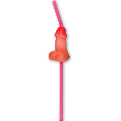 Pink straw with a humorous, anatomically shaped decoration.