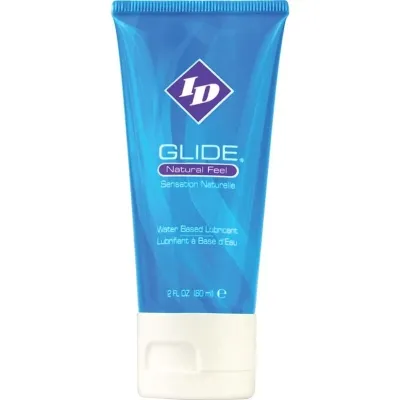 Blue water-based lubricant in a tube with a white cap, 60 ml, brand ID Glide.