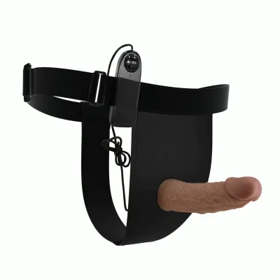 Black strap-on with realistic dildo and cable control.