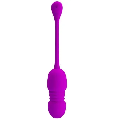 Lila Silikon-Vibrator mit langem Griff und geripptem Design, freigestellt auf weißem Hintergrund.