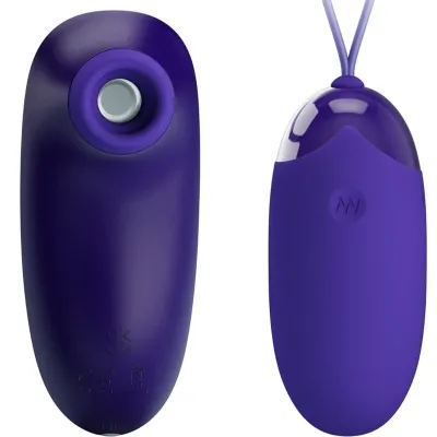 Zwei lila Massagegeräte, eines mit Saugöffnung, das andere mit glatter Oberfläche und Schnur.