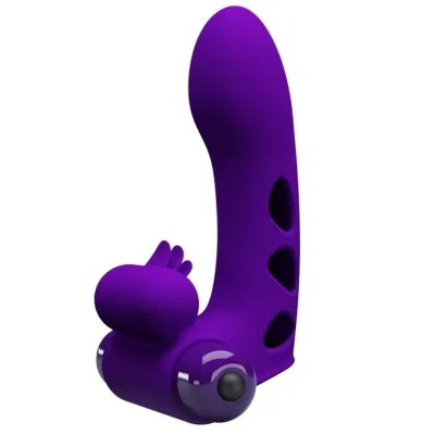 Purple vibrator with ergonomic design and textured handles, freestanding on a white background.