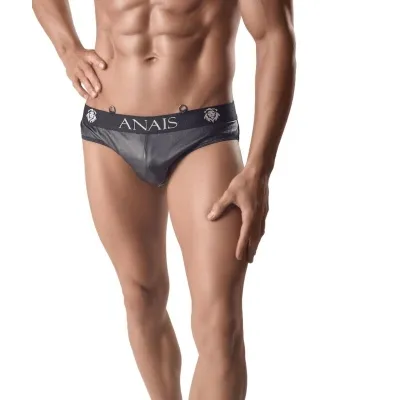 Man in black briefs with "ANAIS" print, showing muscular upper body and legs.