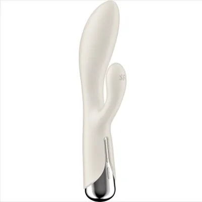 White, two-part vibrator with a smooth surface and silver handle.