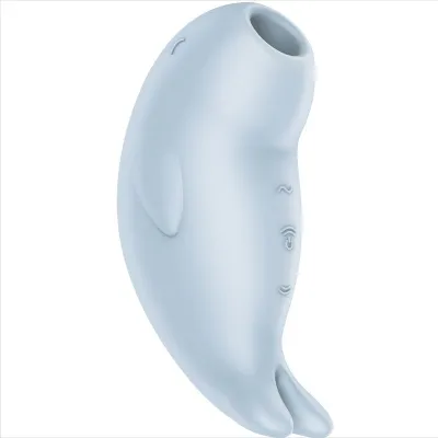 Hellblaues, walähnliches Gerät mit Knöpfen an der Seite, vermutlich ein Massagegerät oder Vibrator.