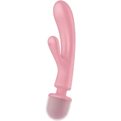 Rosa Vibrator mit zwei Armen und abgerundeter Basis auf weißem Hintergrund.