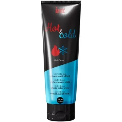 Black tube with blue label, "Hot & Cold" intimate gel, mint flavor, 100 ml.