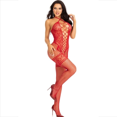 Bodystocking Halshalter Rote Herzen Rot | Leg Avenue